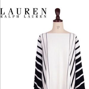Ralph Lauren Black White Cotton Modal Poncho